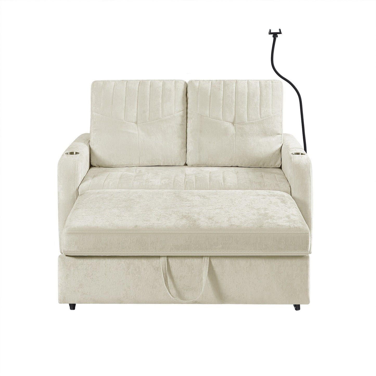 53.9 Chenille Convertible Loveseat with Pull-Out Bed, 3 USB Ports, and Smart Storage