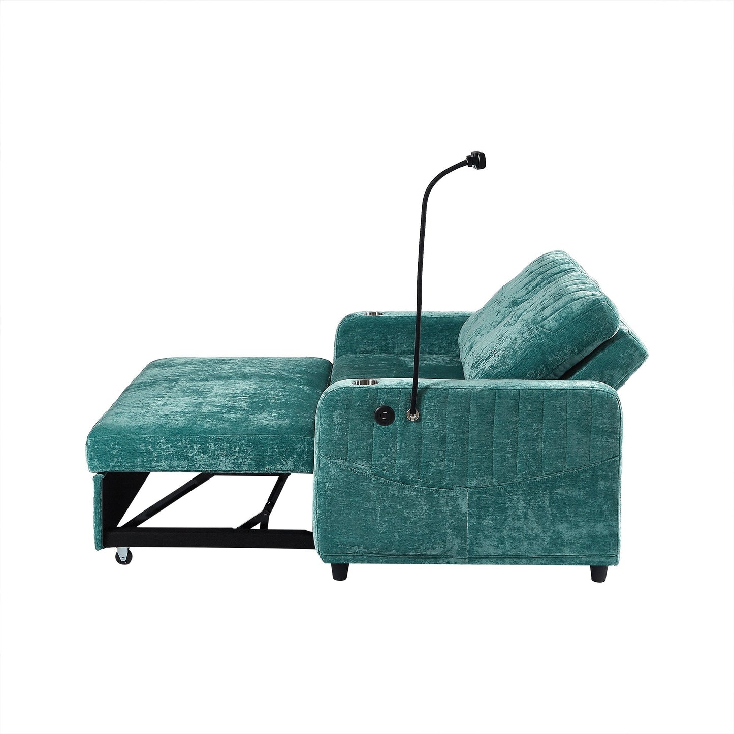 53.9 Chenille Convertible Loveseat with Pull-Out Bed, 3 USB Ports, and Smart Storage