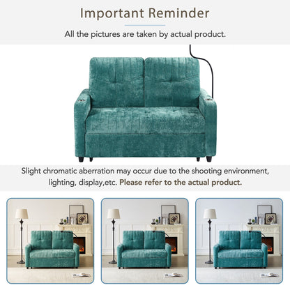 53.9 Chenille Convertible Loveseat with Pull-Out Bed, 3 USB Ports, and Smart Storage