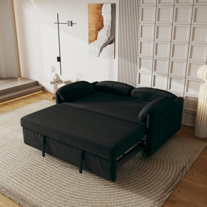 54-Inch Velvet Sofa Bed - Multi-Purpose Design with Retractable Queen Bed and Armrest Storage