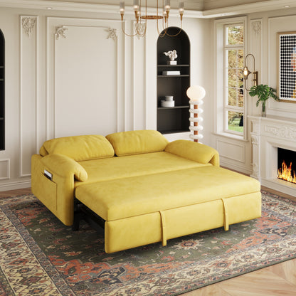 54-Inch Velvet Sofa Bed - Multi-Purpose Design with Retractable Queen Bed and Armrest Storage