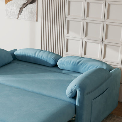 54-Inch Velvet Sofa Bed - Multi-Purpose Design with Retractable Queen Bed and Armrest Storage