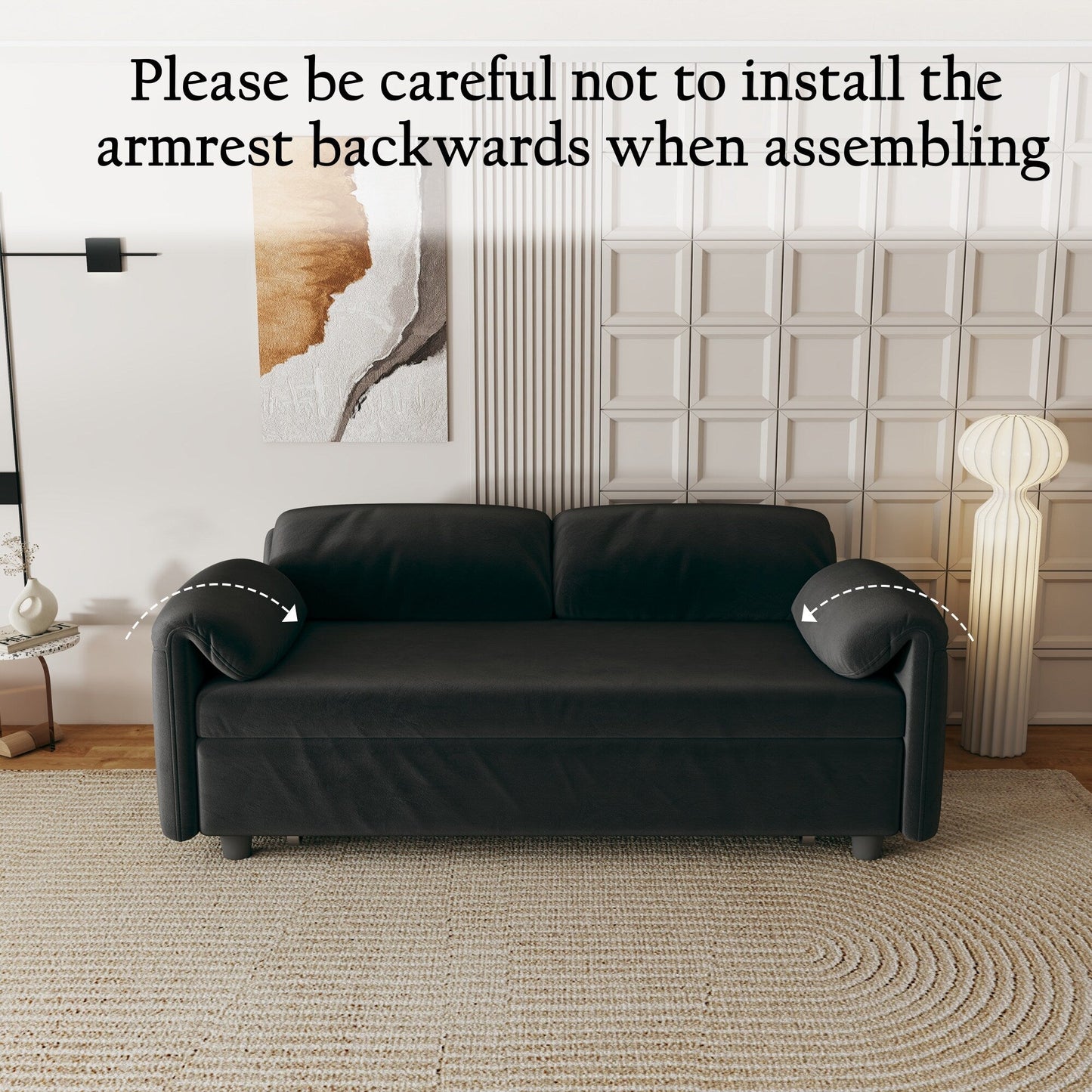 54-Inch Velvet Sofa Bed - Multi-Purpose Design with Retractable Queen Bed and Armrest Storage