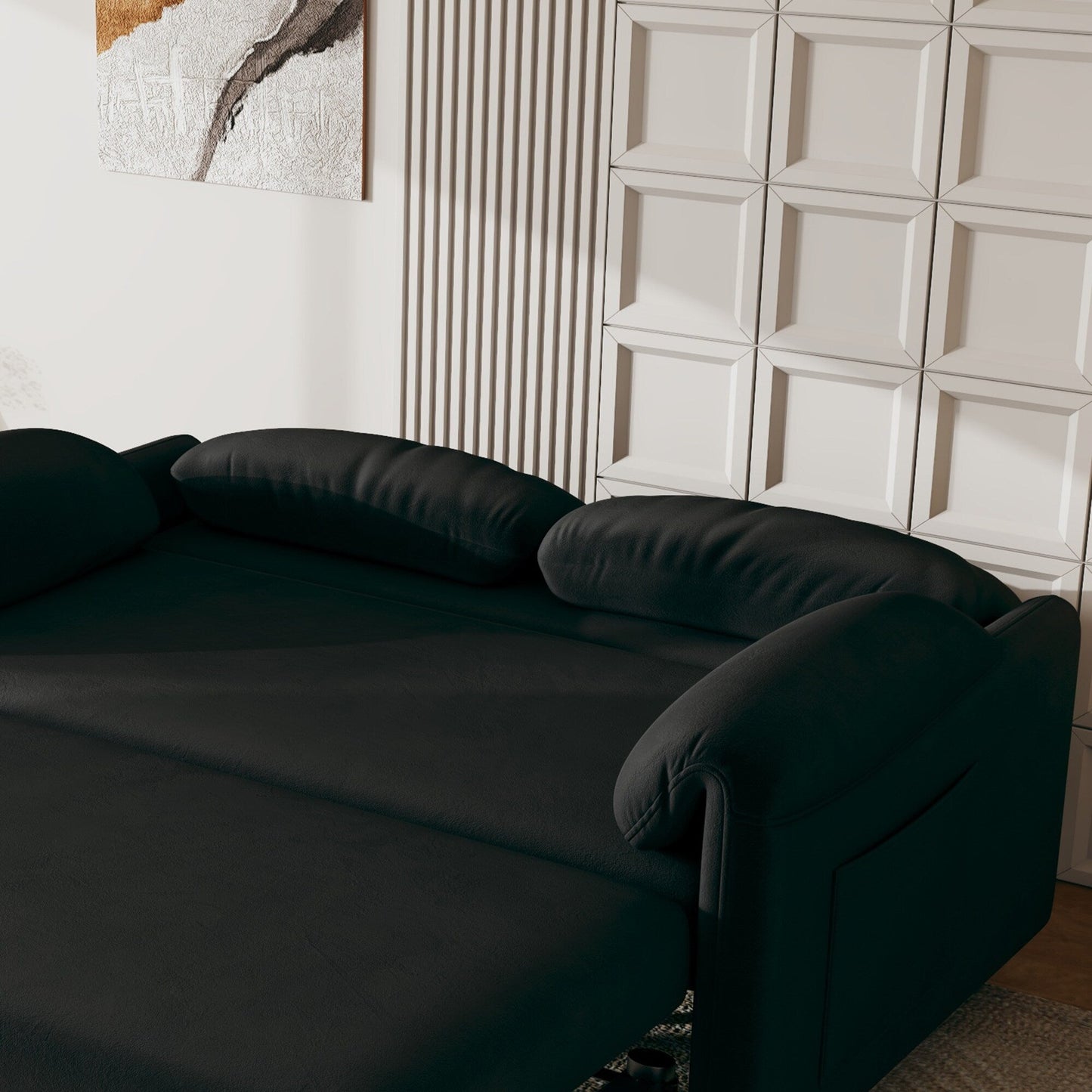 54-Inch Velvet Sofa Bed - Multi-Purpose Design with Retractable Queen Bed and Armrest Storage