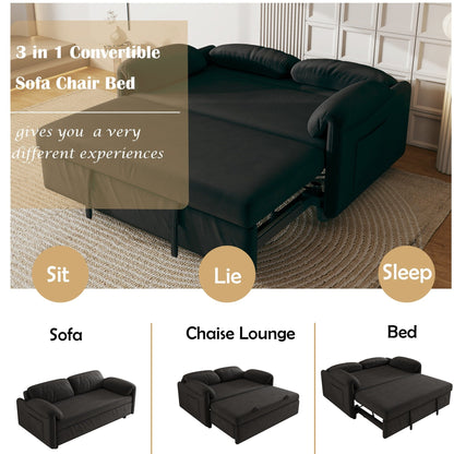 54-Inch Velvet Sofa Bed - Multi-Purpose Design with Retractable Queen Bed and Armrest Storage