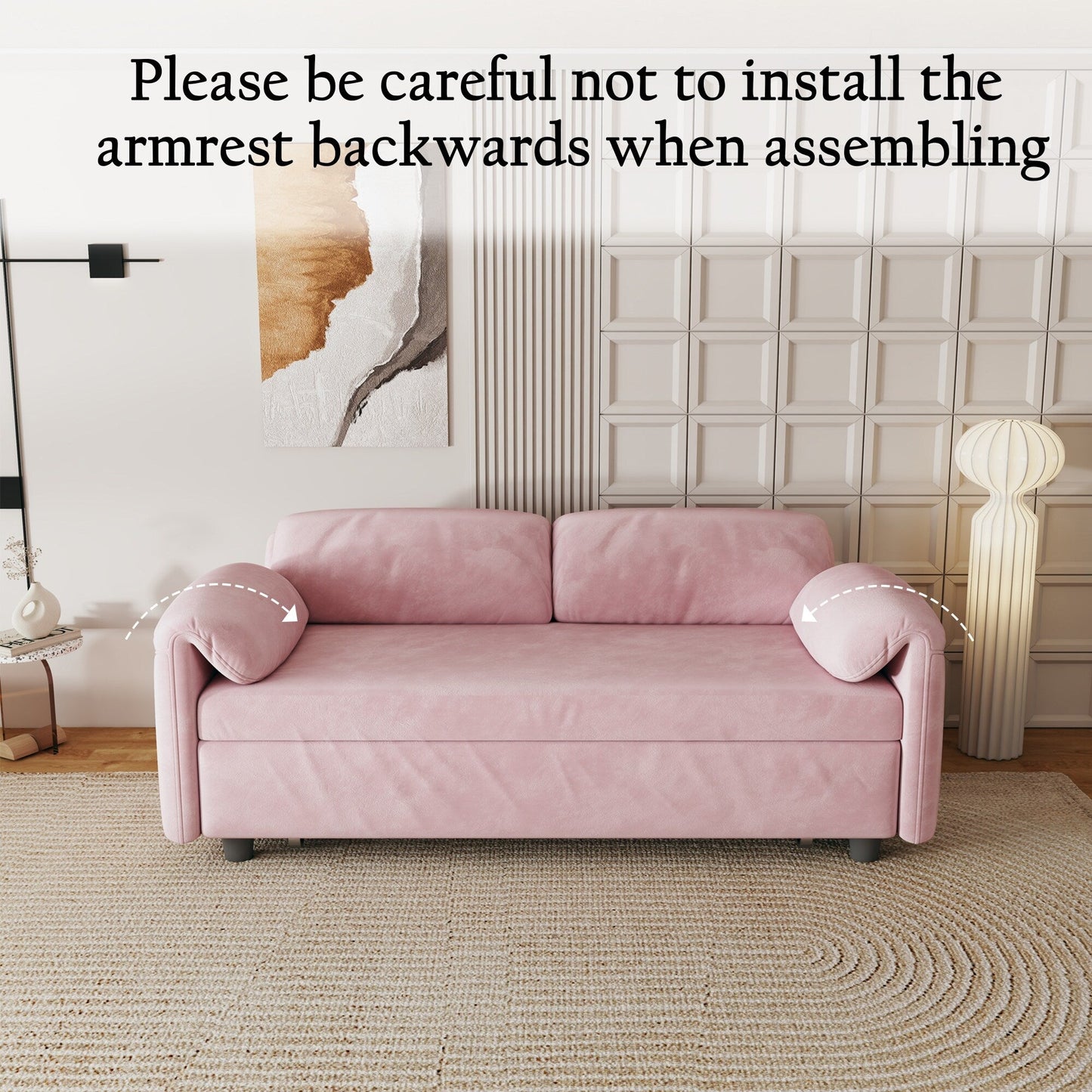 54-Inch Velvet Sofa Bed - Multi-Purpose Design with Retractable Queen Bed and Armrest Storage