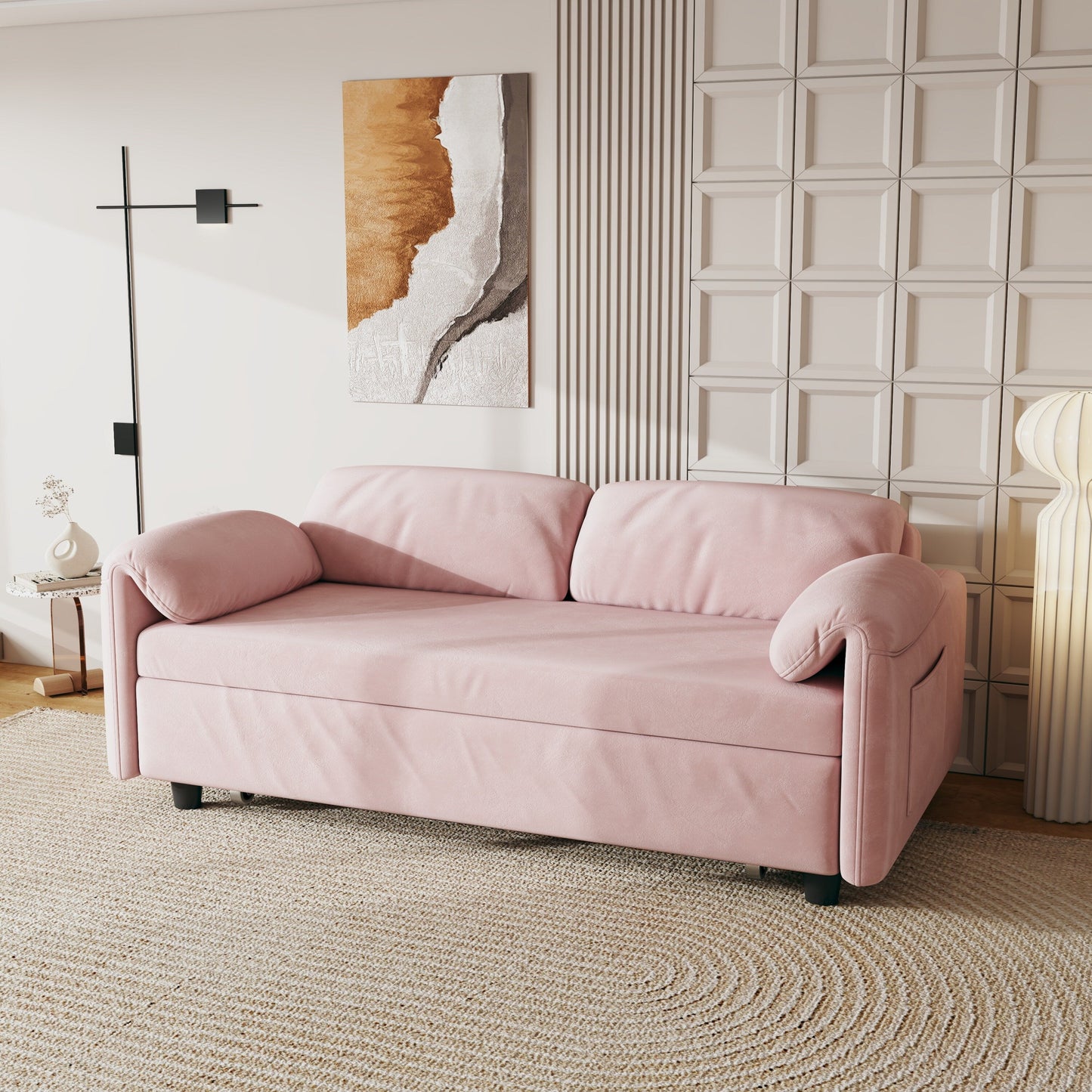 54-Inch Velvet Sofa Bed - Multi-Purpose Design with Retractable Queen Bed and Armrest Storage