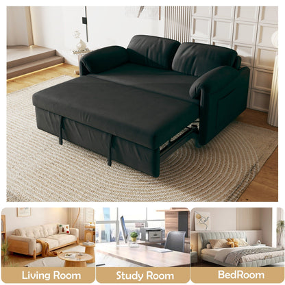 54-Inch Velvet Sofa Bed - Multi-Purpose Design with Retractable Queen Bed and Armrest Storage
