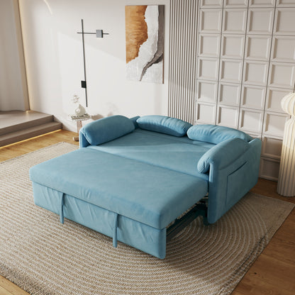 54-Inch Velvet Sofa Bed - Multi-Purpose Design with Retractable Queen Bed and Armrest Storage