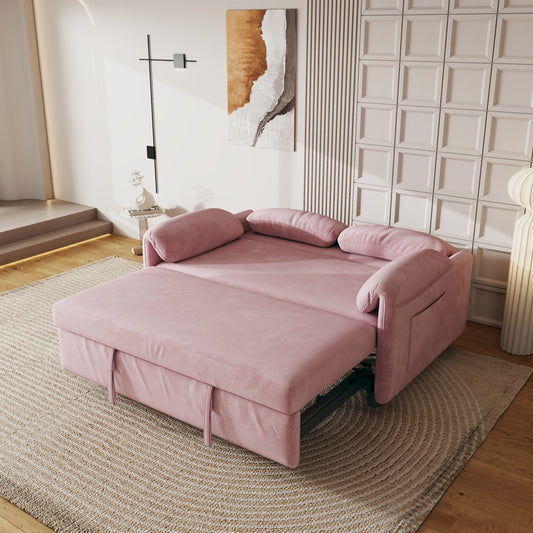 54-Inch Velvet Sofa Bed - Multi-Purpose Design with Retractable Queen Bed and Armrest Storage