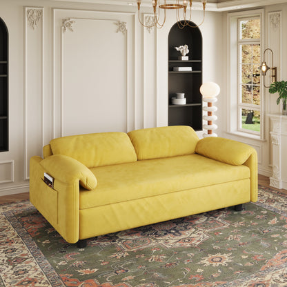 54-Inch Velvet Sofa Bed - Multi-Purpose Design with Retractable Queen Bed and Armrest Storage