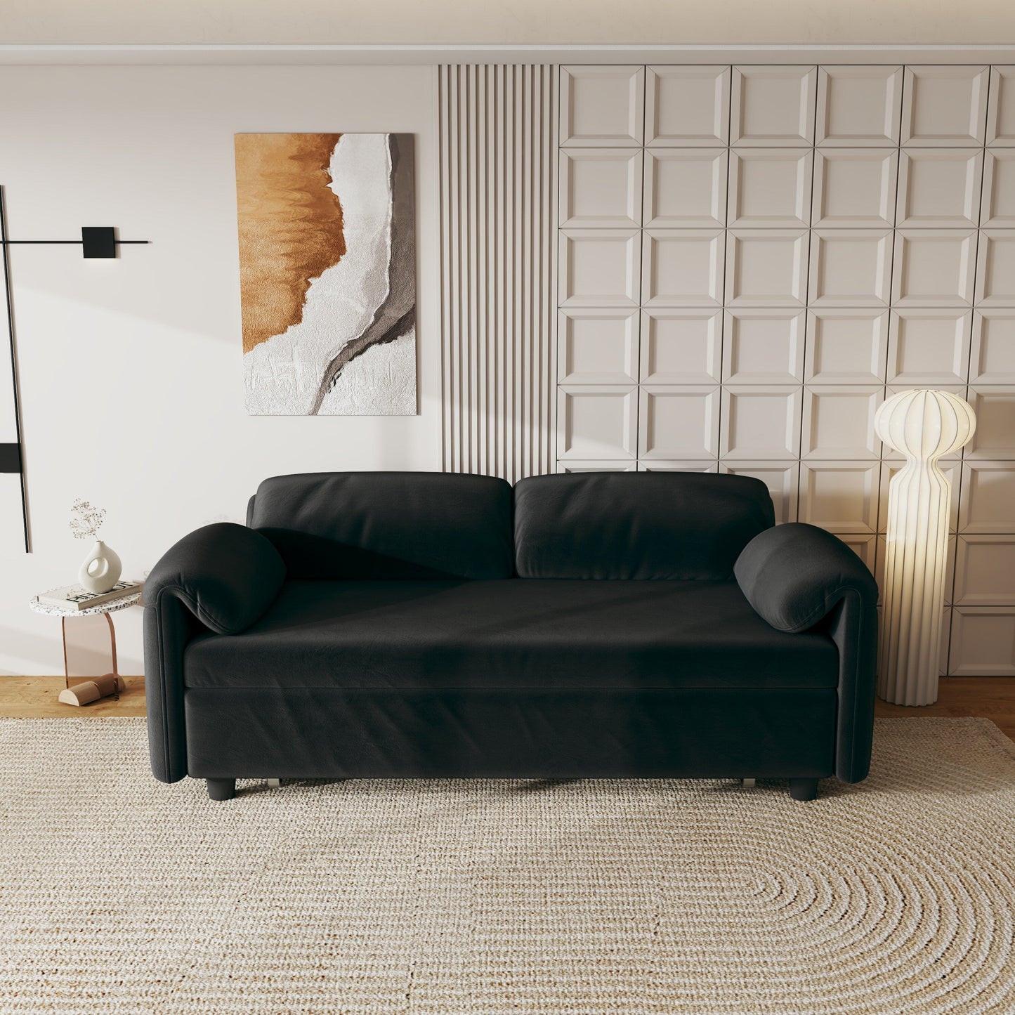 54-Inch Velvet Sofa Bed - Multi-Purpose Design with Retractable Queen Bed and Armrest Storage