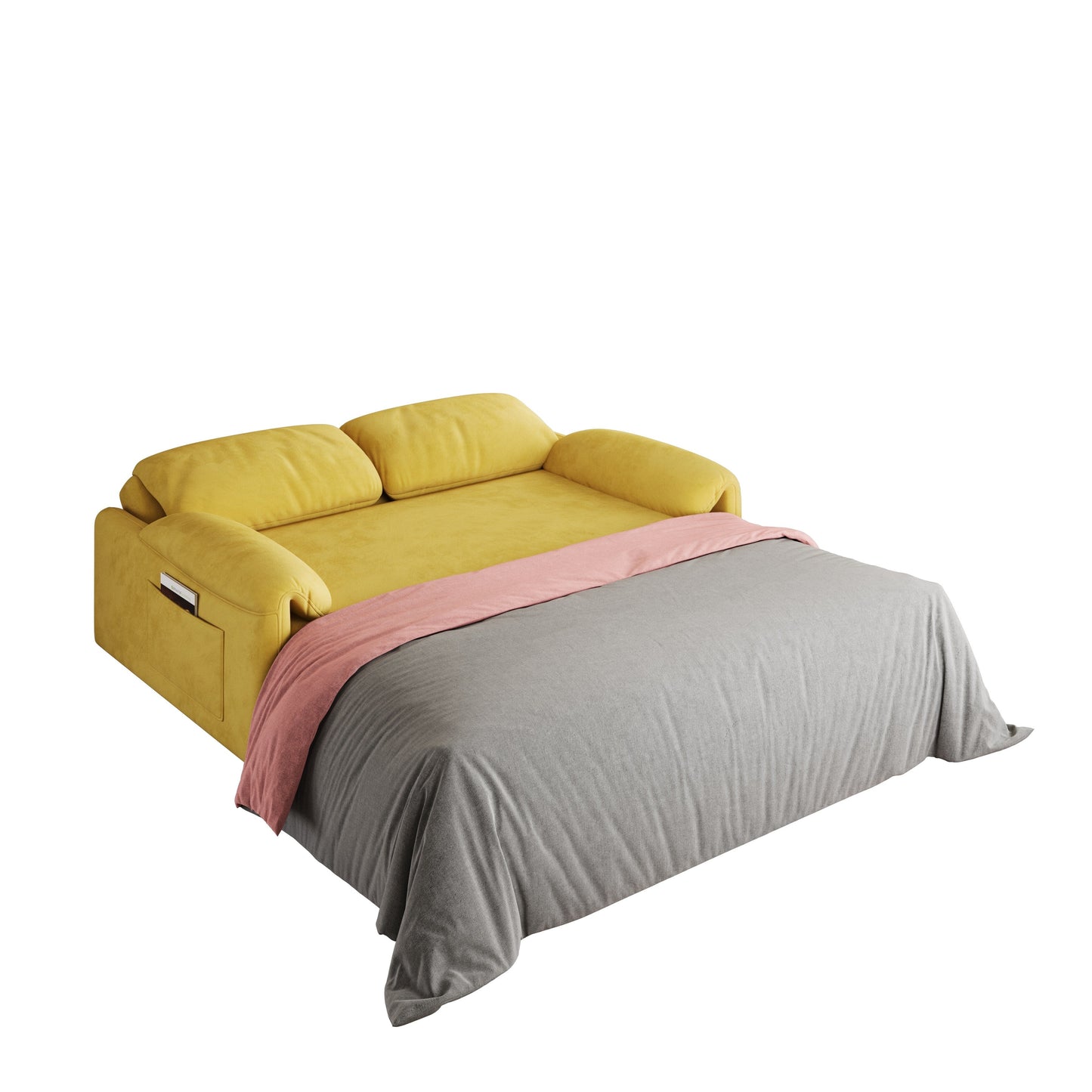 54-Inch Velvet Sofa Bed - Multi-Purpose Design with Retractable Queen Bed and Armrest Storage