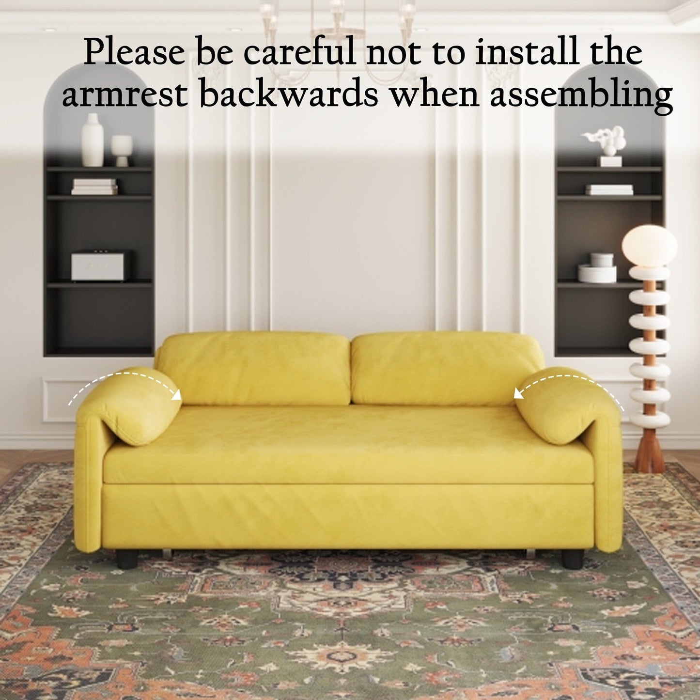54-Inch Velvet Sofa Bed - Multi-Purpose Design with Retractable Queen Bed and Armrest Storage