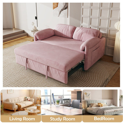 54-Inch Velvet Sofa Bed - Multi-Purpose Design with Retractable Queen Bed and Armrest Storage