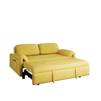 54-Inch Velvet Sofa Bed - Multi-Purpose Design with Retractable Queen Bed and Armrest Storage
