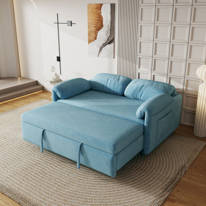 54-Inch Velvet Sofa Bed - Multi-Purpose Design with Retractable Queen Bed and Armrest Storage