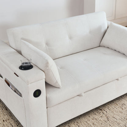 54 Pull-Out Sleeper Sofa Bed Double Seat Recliner Sofa Bed with Armrests with Storage and Side Pockets,with USB Power Outlet