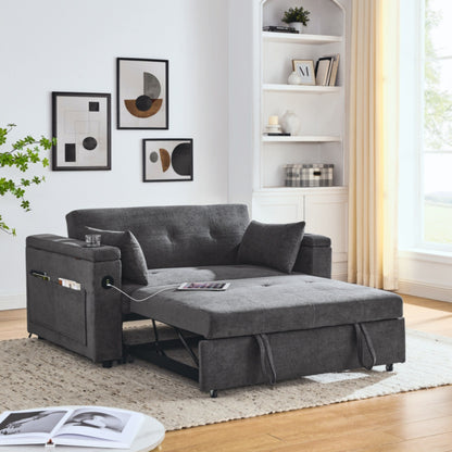 54 Pull-Out Sleeper Sofa Bed Double Seat Recliner Sofa Bed with Armrests with Storage and Side Pockets,with USB Power Outlet