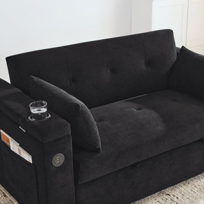 54 Pull-Out Sleeper Sofa Bed Double Seat Recliner Sofa Bed with Armrests with Storage and Side Pockets,with USB Power Outlet