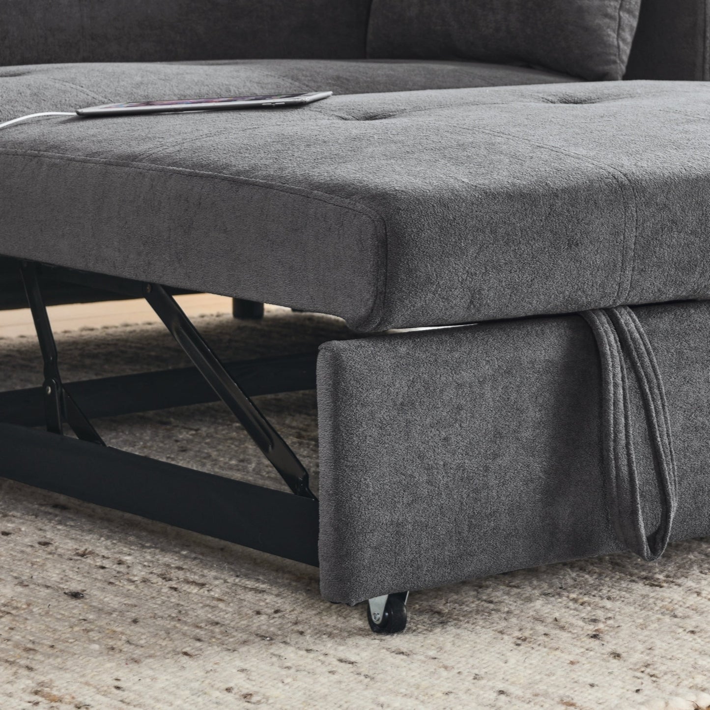 54 Pull-Out Sleeper Sofa Bed Double Seat Recliner Sofa Bed with Armrests with Storage and Side Pockets,with USB Power Outlet