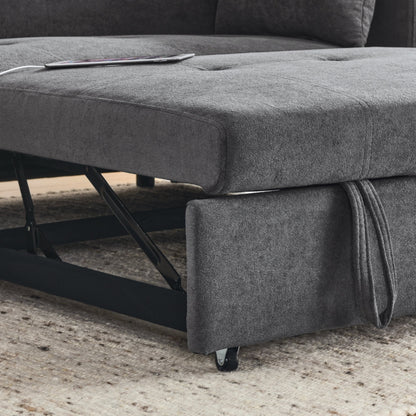 54 Pull-Out Sleeper Sofa Bed Double Seat Recliner Sofa Bed with Armrests with Storage and Side Pockets,with USB Power Outlet