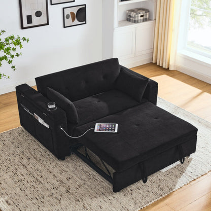 54 Pull-Out Sleeper Sofa Bed Double Seat Recliner Sofa Bed with Armrests with Storage and Side Pockets,with USB Power Outlet