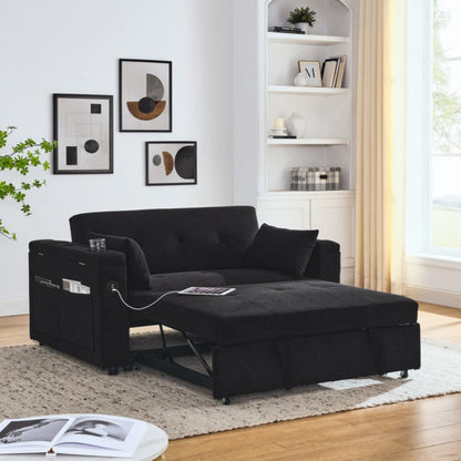54 Pull-Out Sleeper Sofa Bed Double Seat Recliner Sofa Bed with Armrests with Storage and Side Pockets,with USB Power Outlet