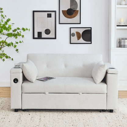 54 Pull-Out Sleeper Sofa Bed Double Seat Recliner Sofa Bed with Armrests with Storage and Side Pockets,with USB Power Outlet