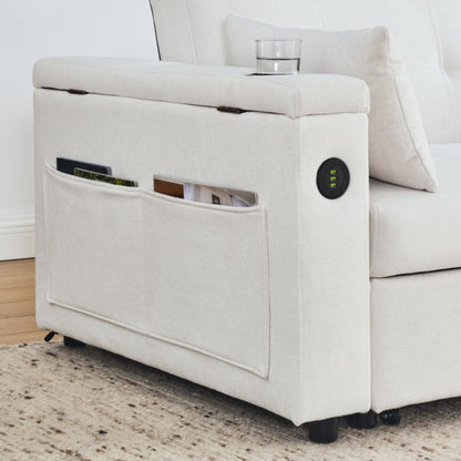54 Pull-Out Sleeper Sofa Bed Double Seat Recliner Sofa Bed with Armrests with Storage and Side Pockets,with USB Power Outlet