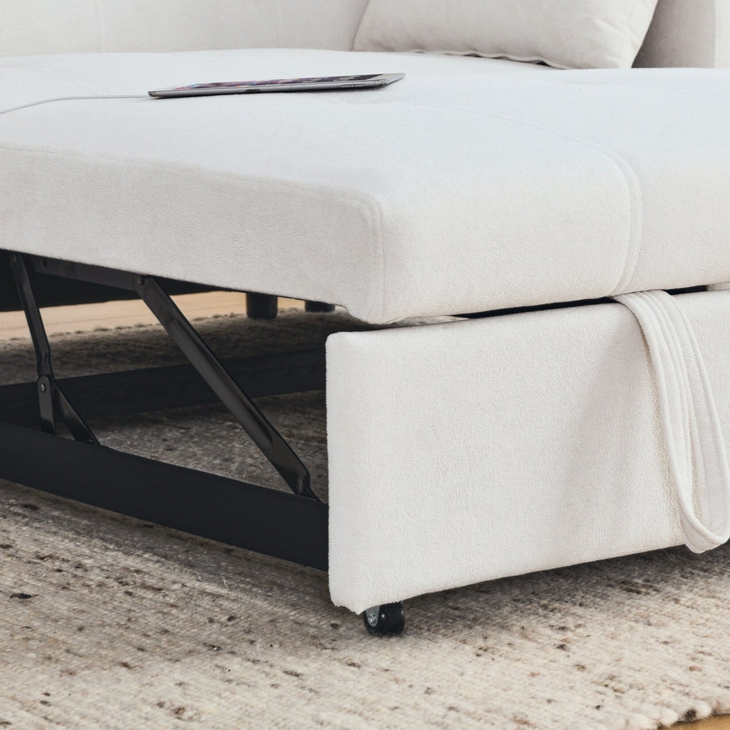 54 Pull-Out Sleeper Sofa Bed Double Seat Recliner Sofa Bed with Armrests with Storage and Side Pockets,with USB Power Outlet