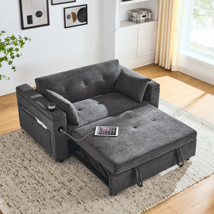 54 Pull-Out Sleeper Sofa Bed Double Seat Recliner Sofa Bed with Armrests with Storage and Side Pockets,with USB Power Outlet