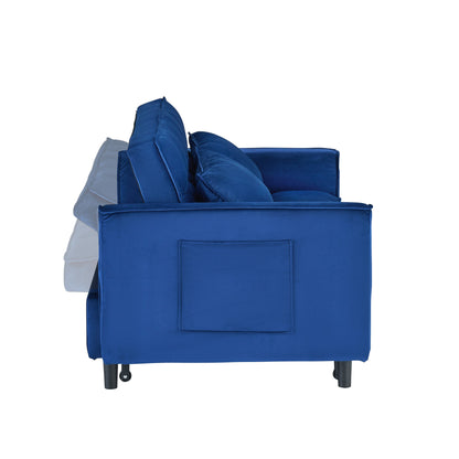 55-inch Blue Velvet Sofa with Pockets 3-in-1 Convertible