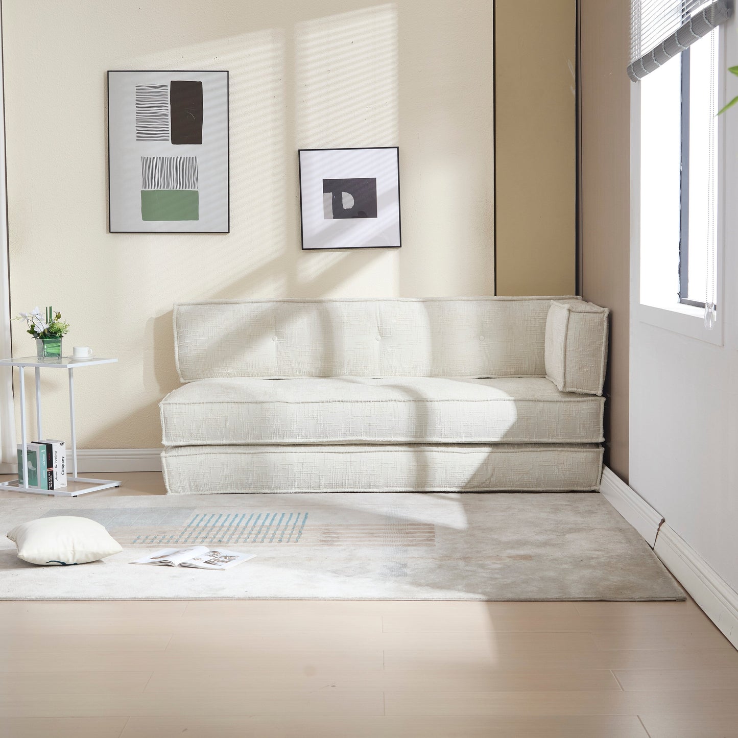 55-inch Blue Velvet Sofa with Pockets 3-in-1 Convertible