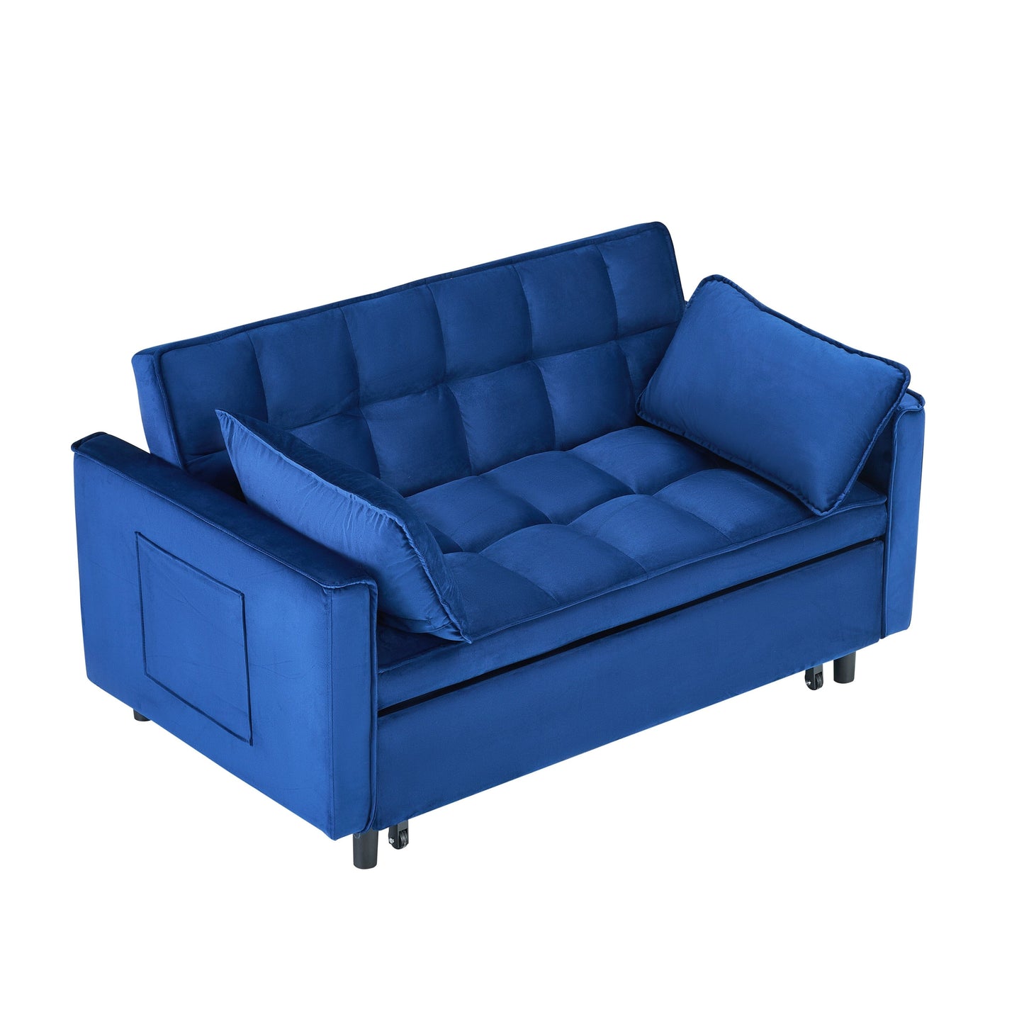 55-inch Blue Velvet Sofa with Pockets 3-in-1 Convertible