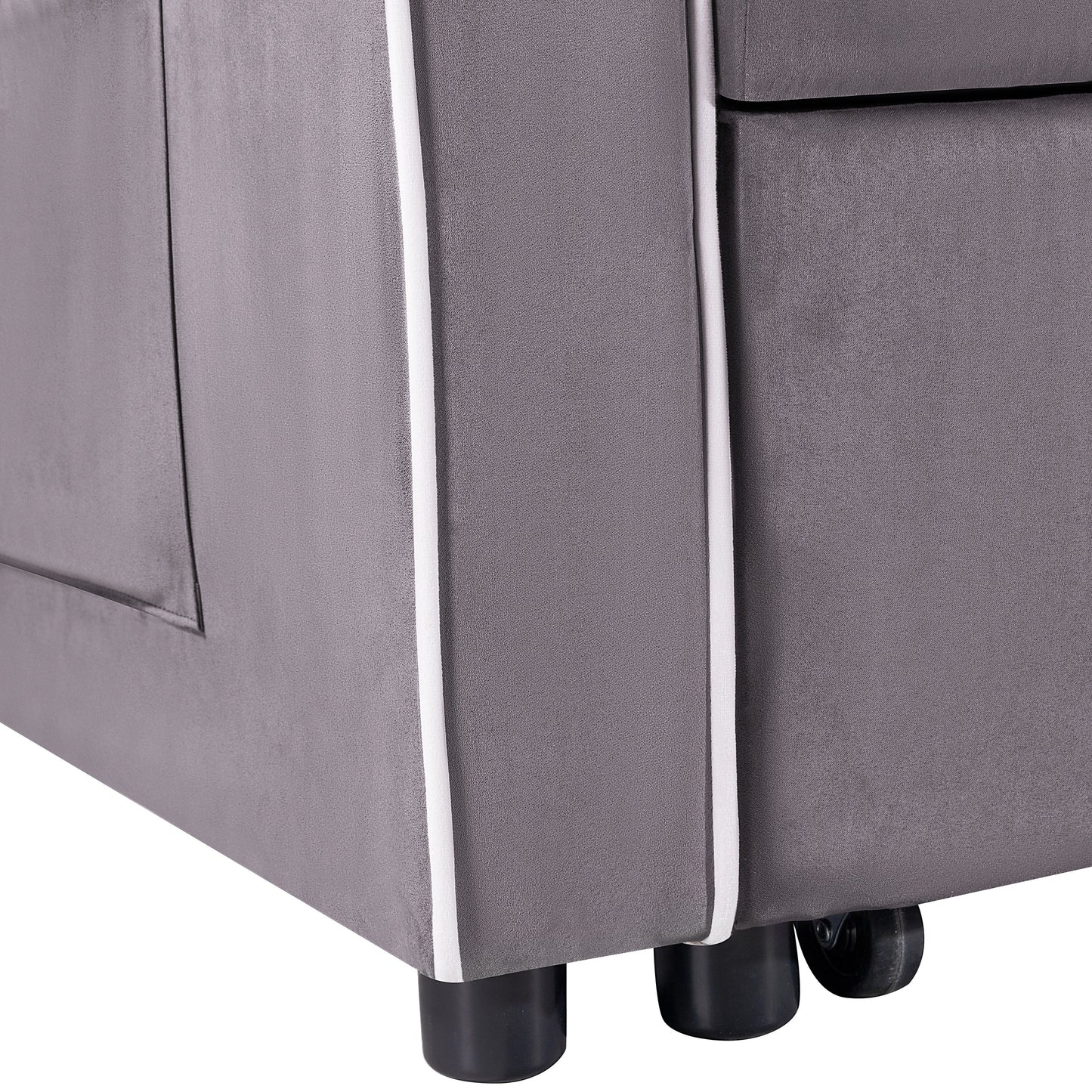 55.11 Suede Multi-Position Folding Sofa Bed with USB Charging Port, Rotating Phone Stand, and Ashtray