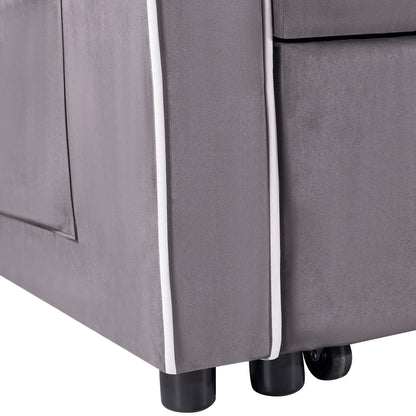 55.11 Suede Multi-Position Folding Sofa Bed with USB Charging Port, Rotating Phone Stand, and Ashtray