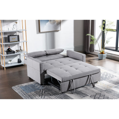 55.12 3-in-1 Linen Loveseat Convertible Sofa Bed with Side Pocket and Pillows for Living Room