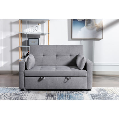 55.12 3-in-1 Linen Loveseat Convertible Sofa Bed with Side Pocket and Pillows for Living Room