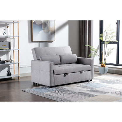 55.12 3-in-1 Linen Loveseat Convertible Sofa Bed with Side Pocket and Pillows for Living Room
