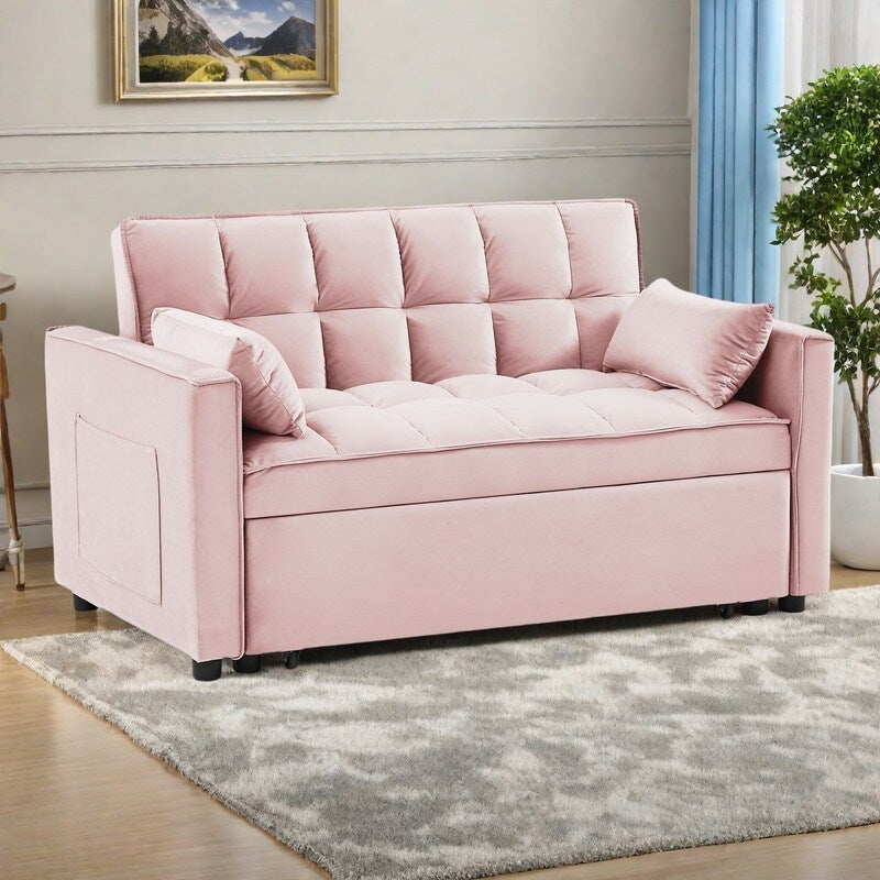 55.2 Velvet 2-in-1 Convertible Sofa Bed with Adjustable Backrest