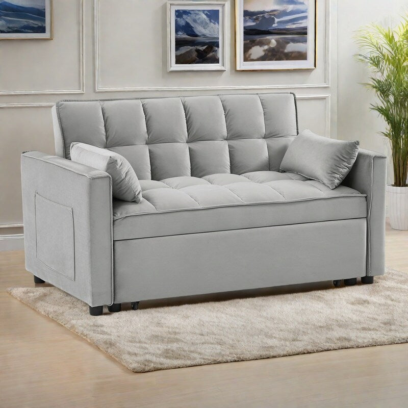 55.2 Velvet 2-in-1 Convertible Sofa Bed with Adjustable Backrest