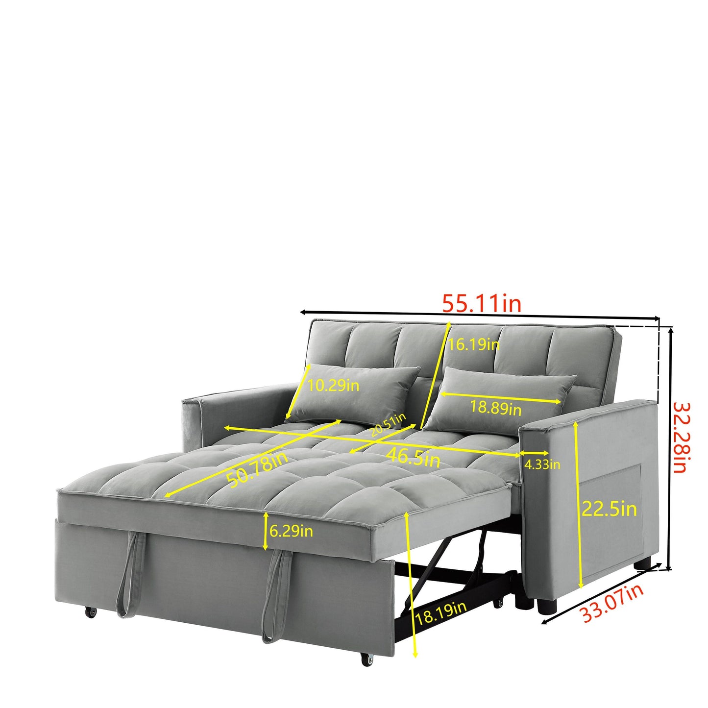 55.2 Velvet 2-in-1 Convertible Sofa Bed with Adjustable Backrest