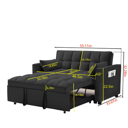 55.2 Velvet 2-in-1 Convertible Sofa Bed with Adjustable Backrest