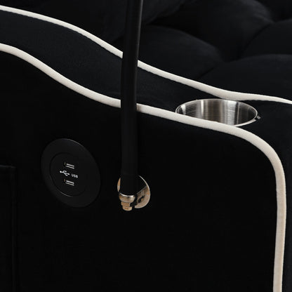 55.51 Velvet 2 Seater Sleeper Sofa with Adjustable Back, USB Port, Ashtray, Swivel Phone Stand, and 2 Pillows