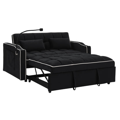 55.51 Velvet 2 Seater Sleeper Sofa with Adjustable Back, USB Port, Ashtray, Swivel Phone Stand, and 2 Pillows