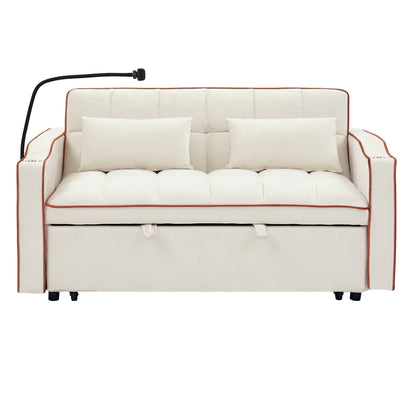 55.5Solid Wood 2-Seat Sofa with USB Charging Ports and Phone Stand,Includes 2 Soft Pillows