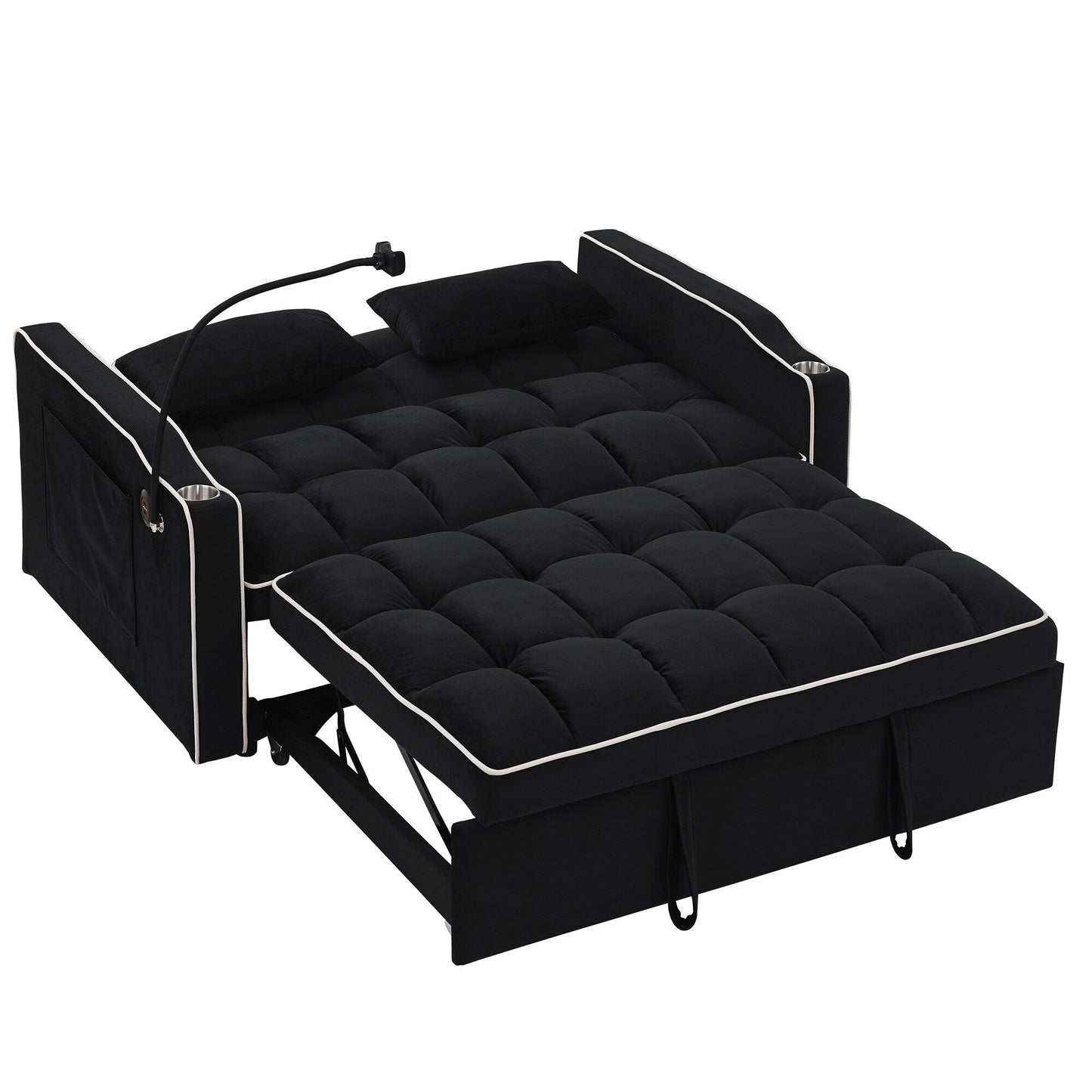 55.5Solid Wood 2-Seat Sofa with USB Charging Ports and Phone Stand,Includes 2 Soft Pillows