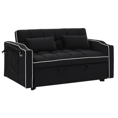 55.5Solid Wood 2-Seat Sofa with USB Charging Ports and Phone Stand,Includes 2 Soft Pillows