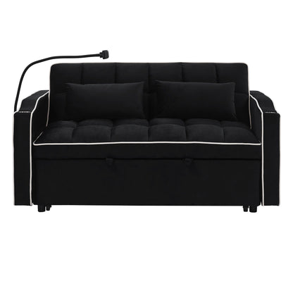 55.5Solid Wood 2-Seat Sofa with USB Charging Ports and Phone Stand,Includes 2 Soft Pillows
